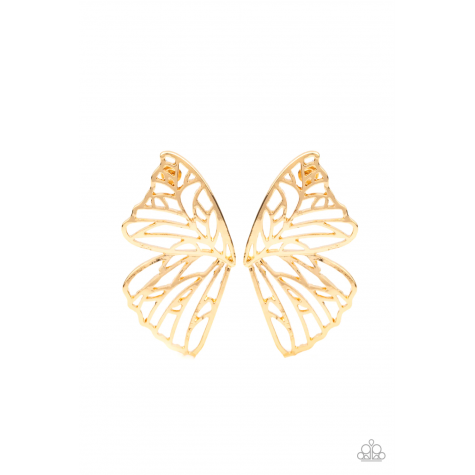 Butterfly Frills - Gold Butterfly Wing Post Earrings